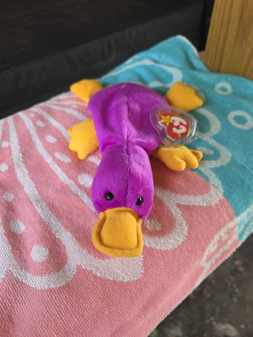 Ty Beanie Baby Purple & Yellow Plush Platypus Beanie Toy